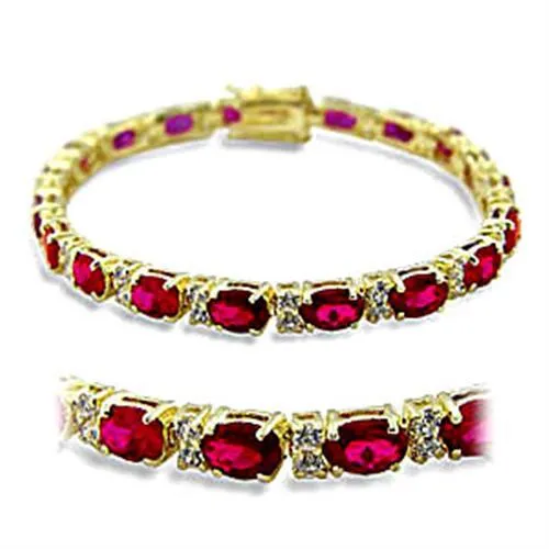 Gold Brass Bracelet with Synthetic Garnet in Ruby for Women Style 415505