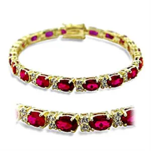 Gold Brass Bracelet with Synthetic Garnet in Ruby for Women Style 415505