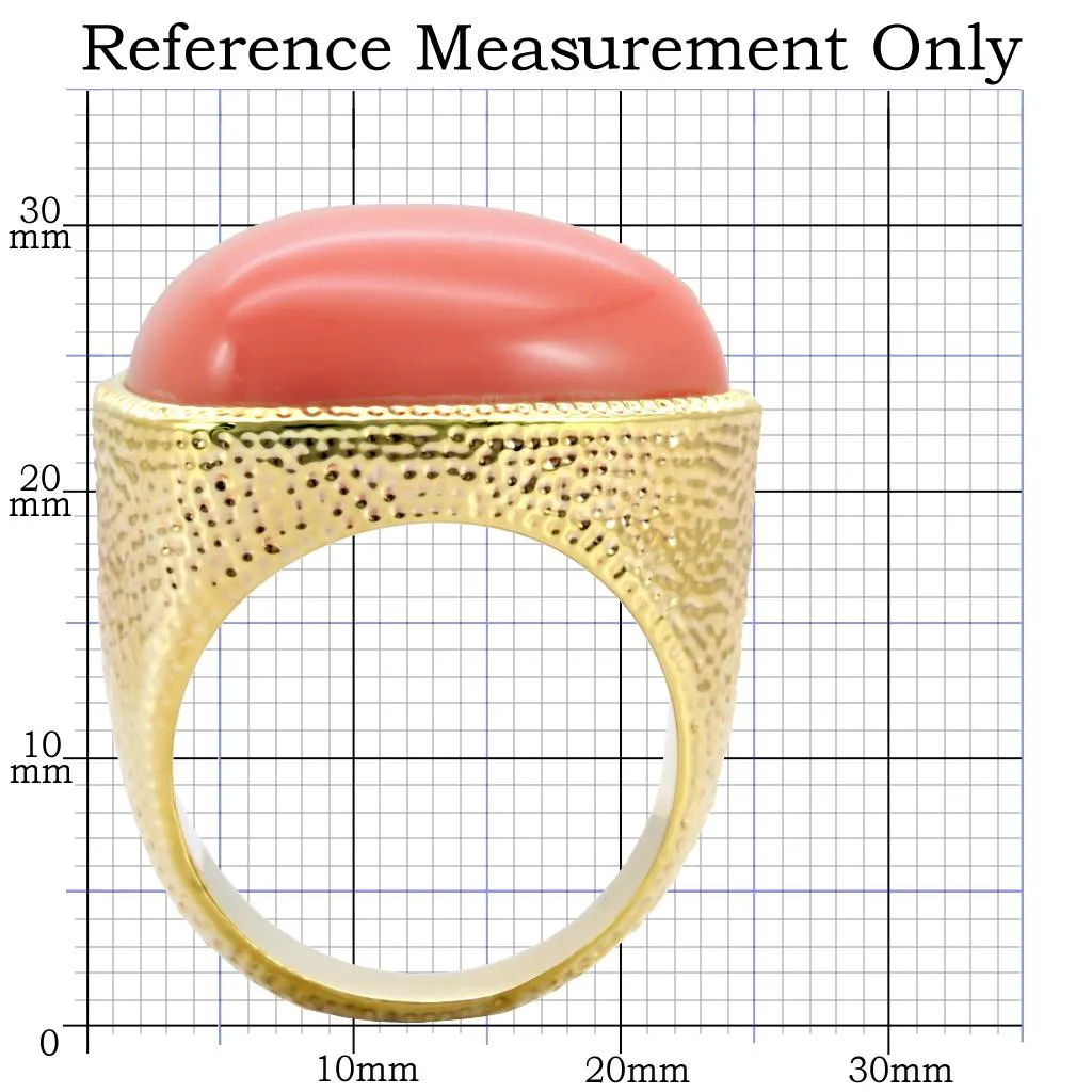 Gold Brass Ring with Semi-Precious Coral in Rose for Women Style 1W026