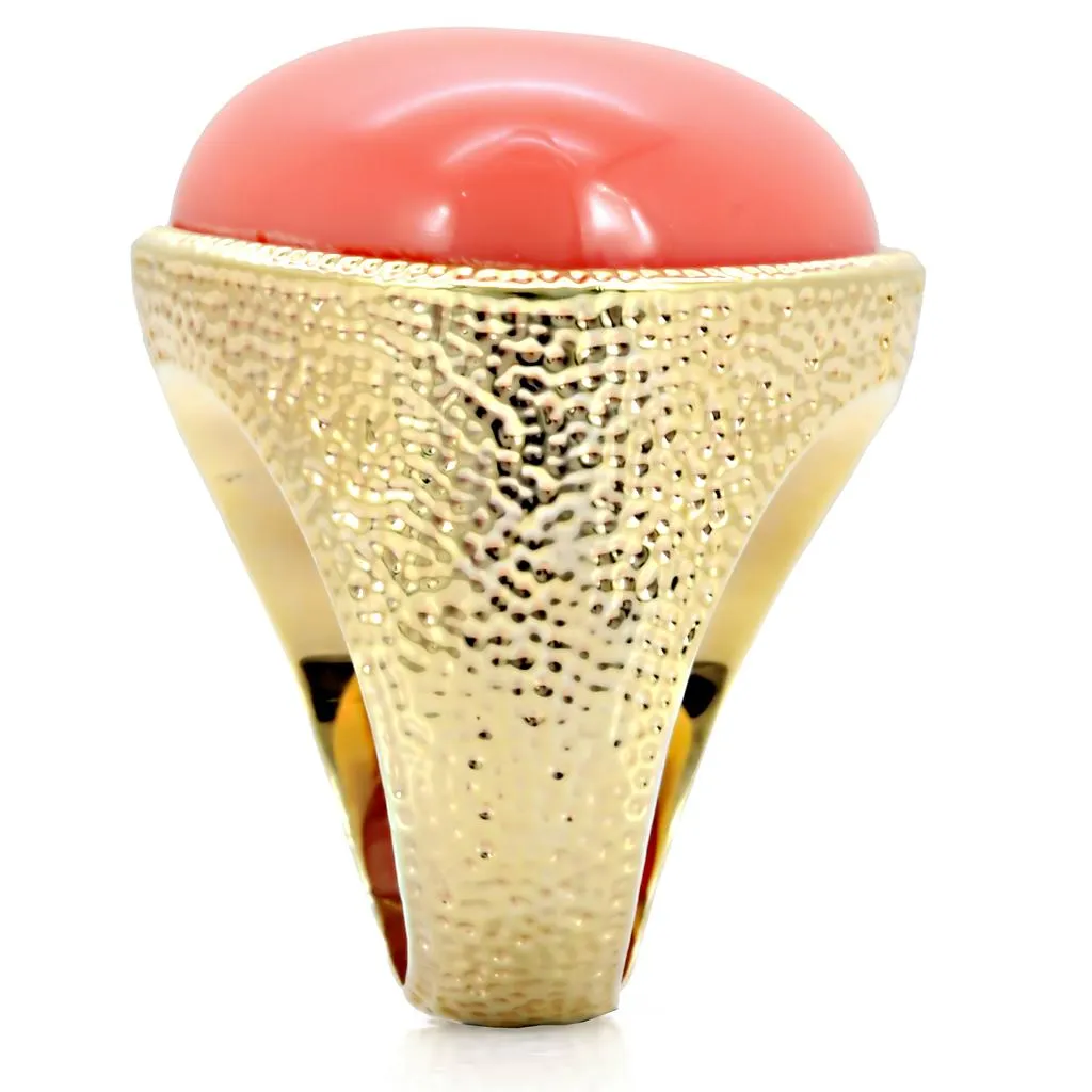 Gold Brass Ring with Semi-Precious Coral in Rose for Women Style 1W026