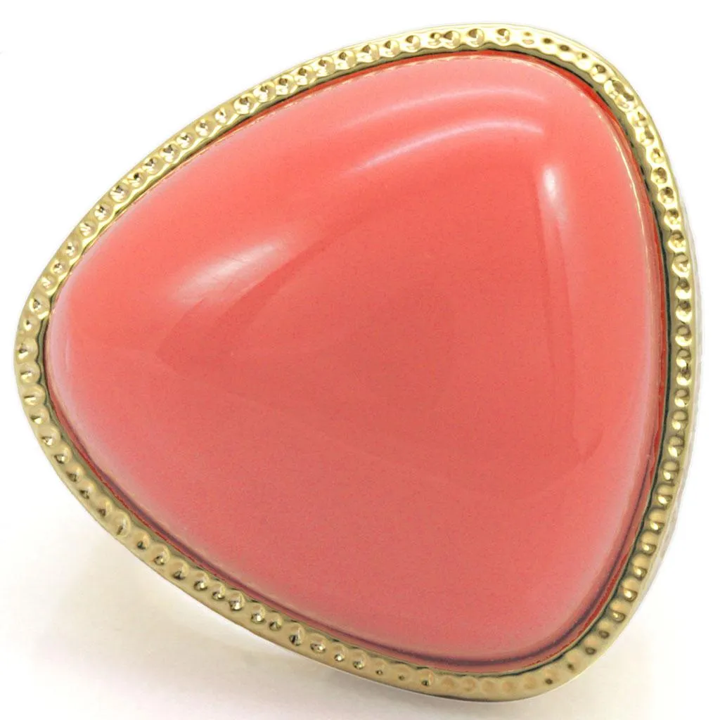 Gold Brass Ring with Semi-Precious Coral in Rose for Women Style 1W026