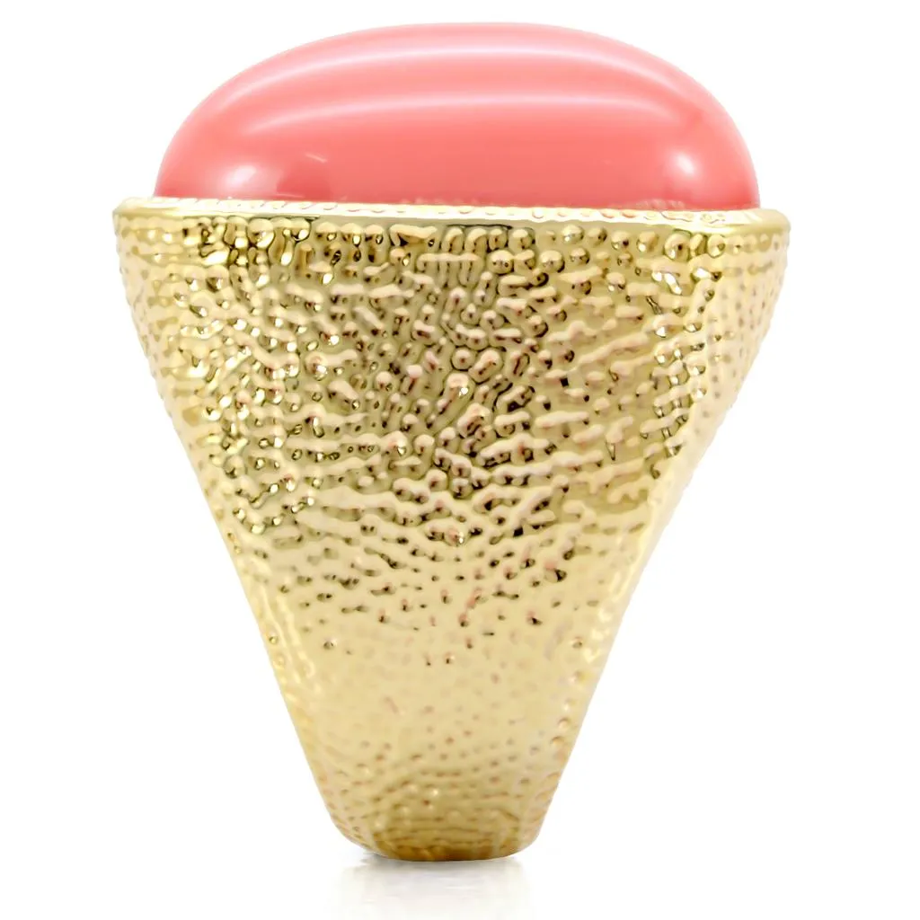 Gold Brass Ring with Semi-Precious Coral in Rose for Women Style 1W026