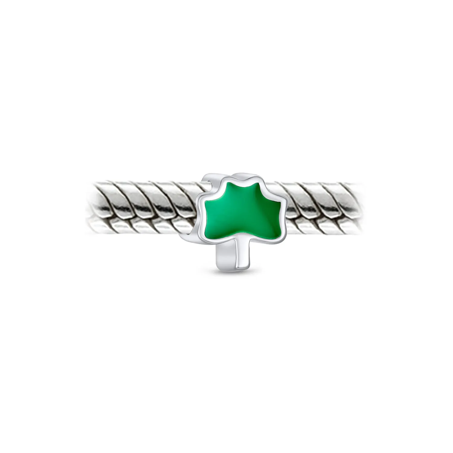 Good Luck Lady Bug Shamrock Enamel Green Clover Charm Bead .925 Silver