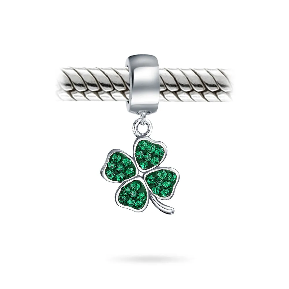 Good Luck Lady Bug Shamrock Enamel Green Clover Charm Bead .925 Silver