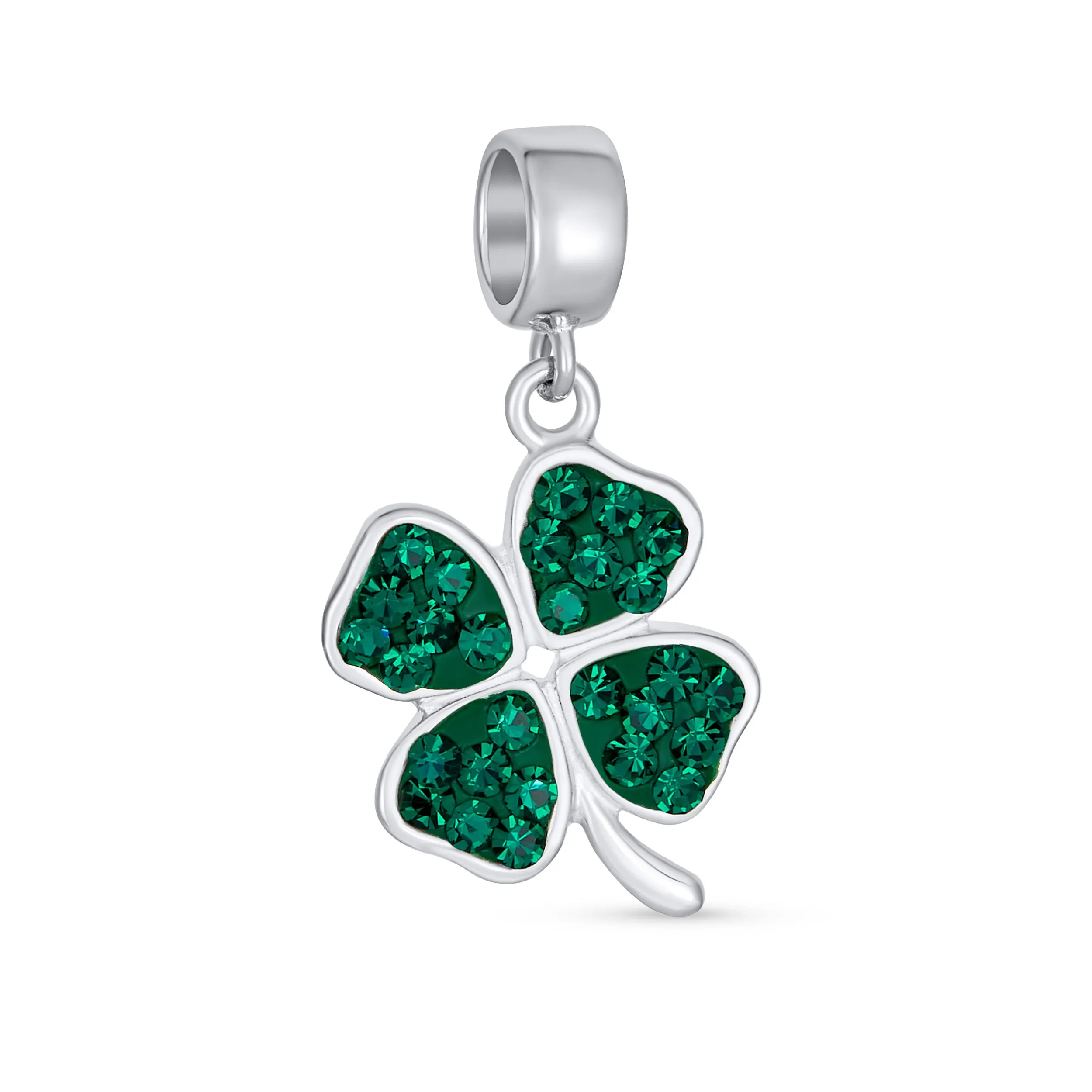 Good Luck Lady Bug Shamrock Enamel Green Clover Charm Bead .925 Silver