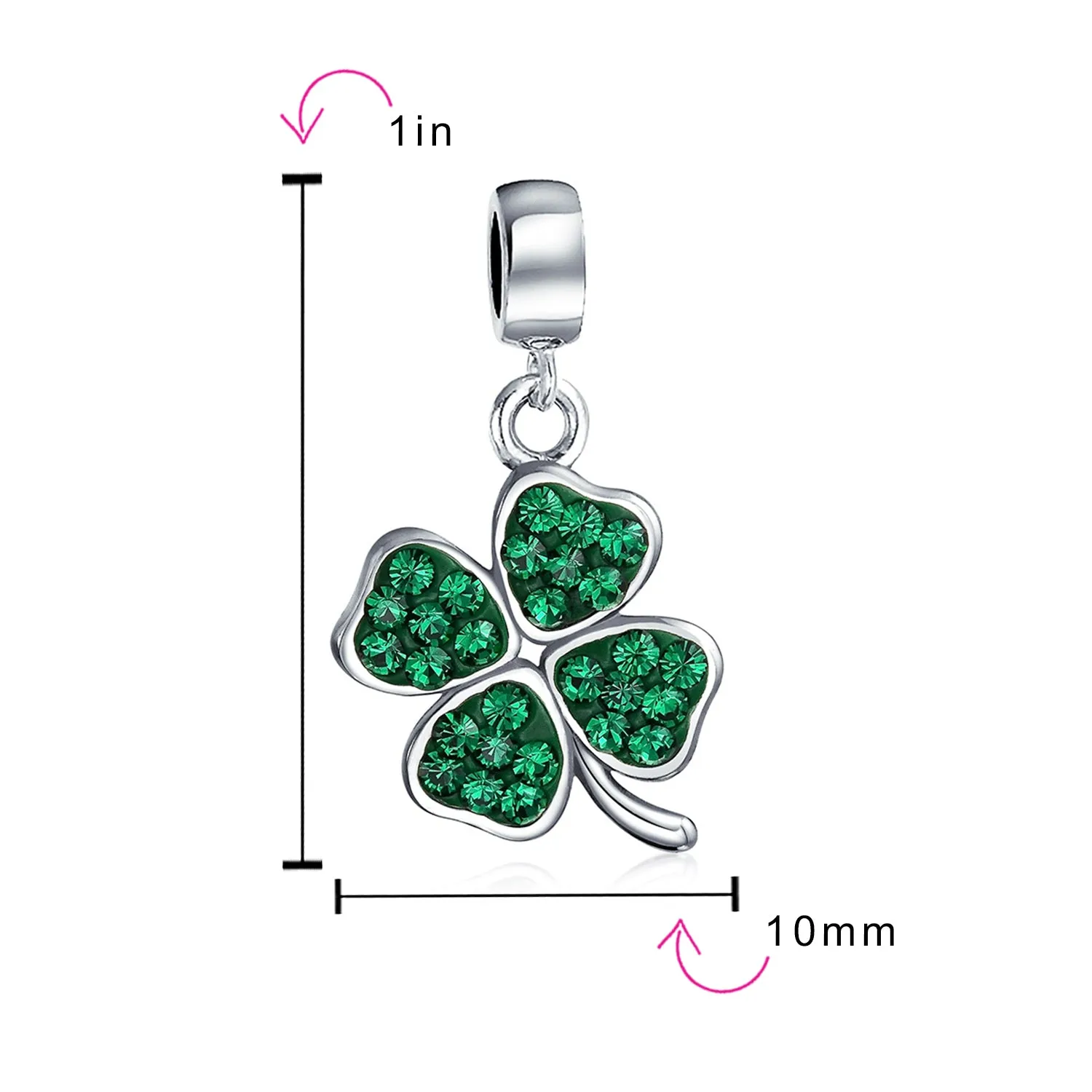 Good Luck Lady Bug Shamrock Enamel Green Clover Charm Bead .925 Silver