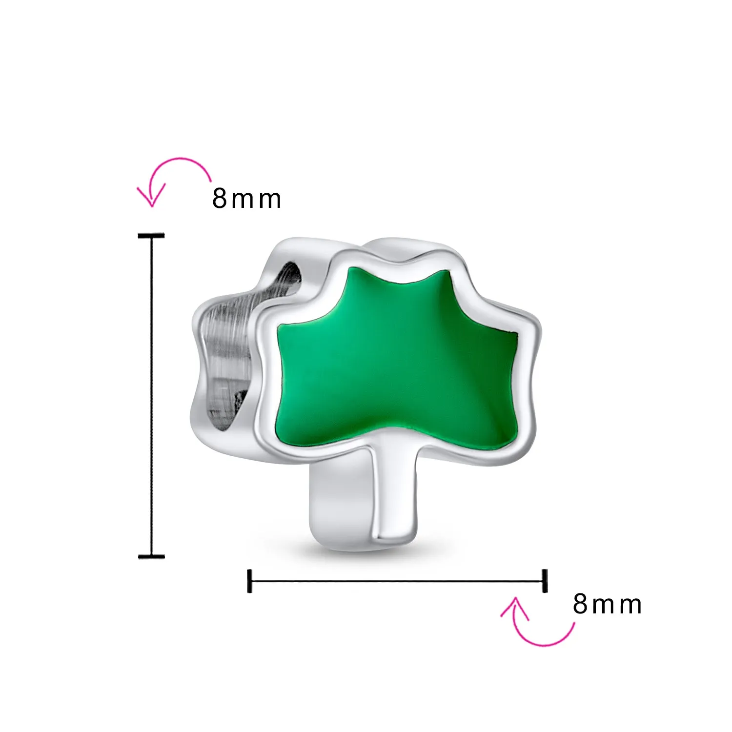 Good Luck Lady Bug Shamrock Enamel Green Clover Charm Bead .925 Silver