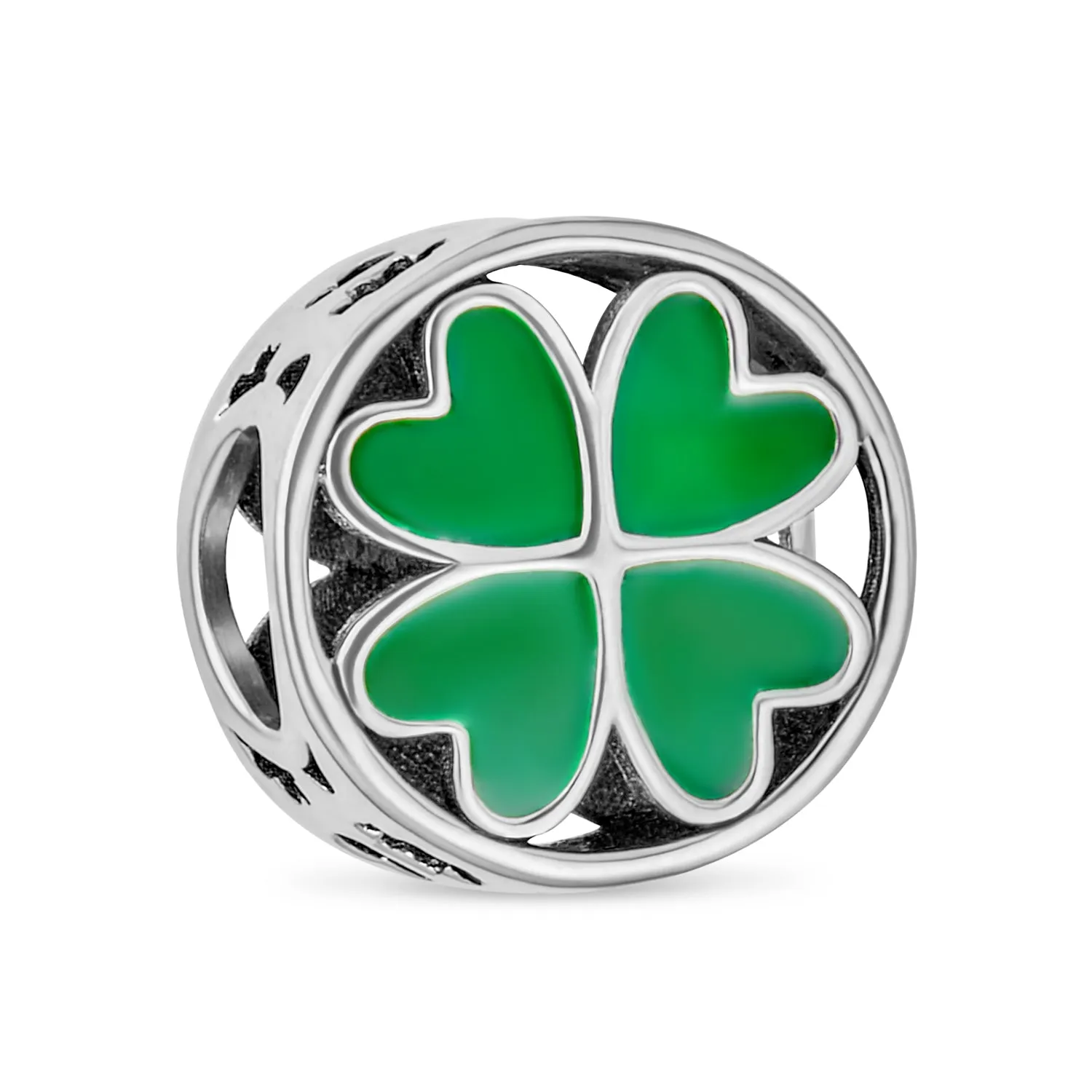 Good Luck Lady Bug Shamrock Enamel Green Clover Charm Bead .925 Silver