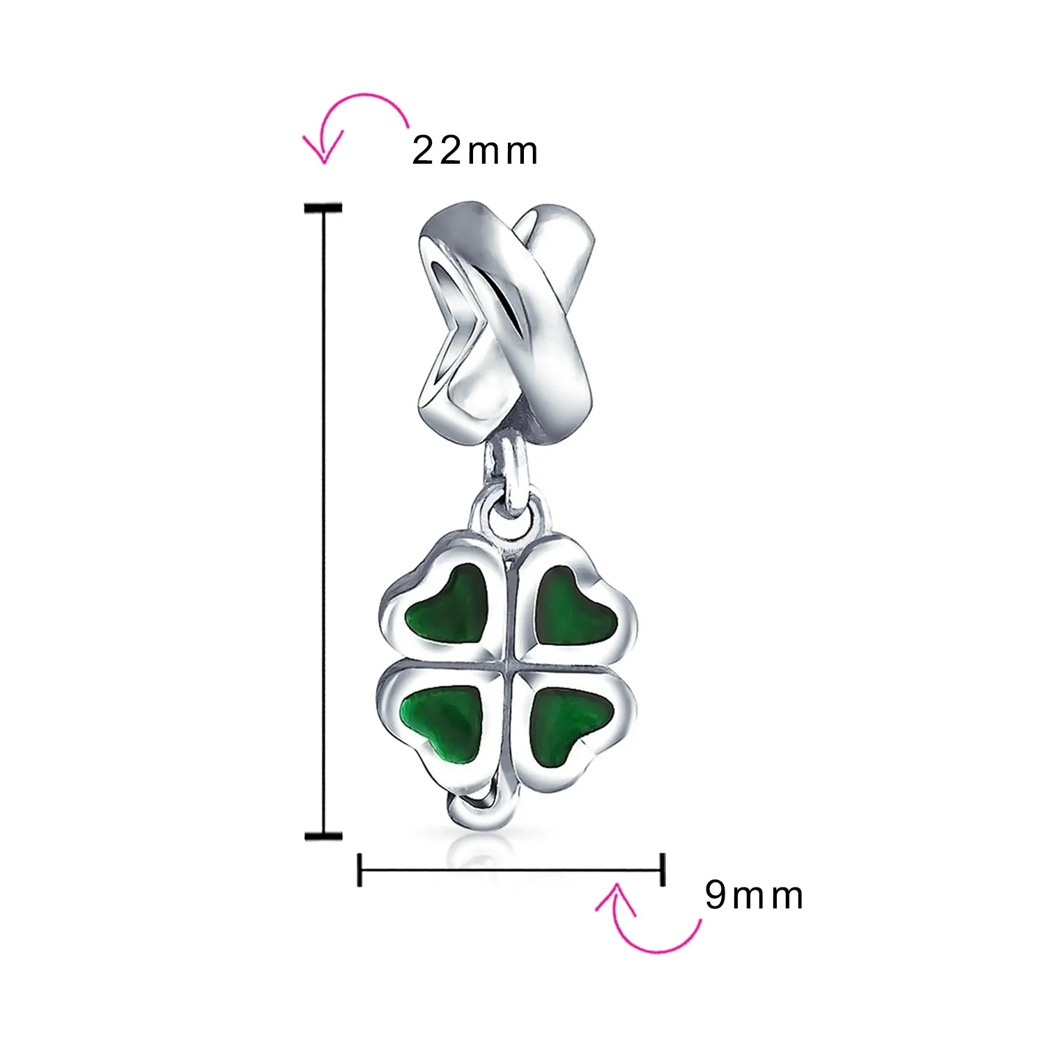 Good Luck Lady Bug Shamrock Enamel Green Clover Charm Bead .925 Silver
