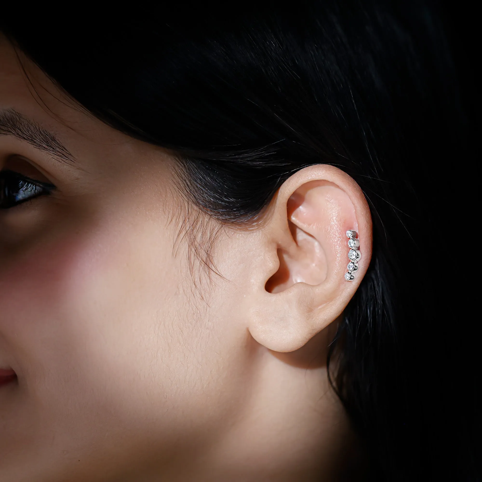 Graduated Style Diamond Crawler Earring for Helix Piercing