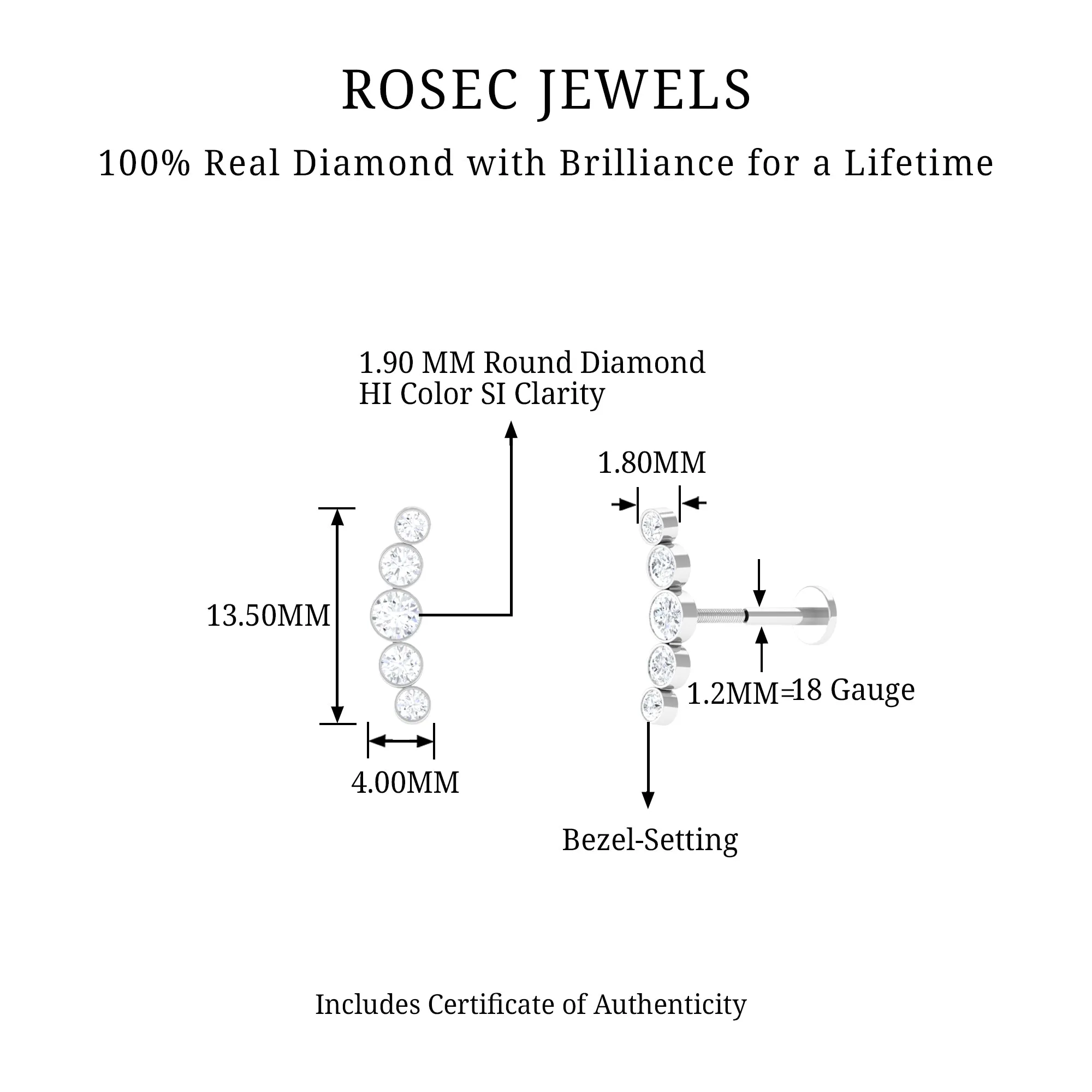 Graduated Style Diamond Crawler Earring for Helix Piercing