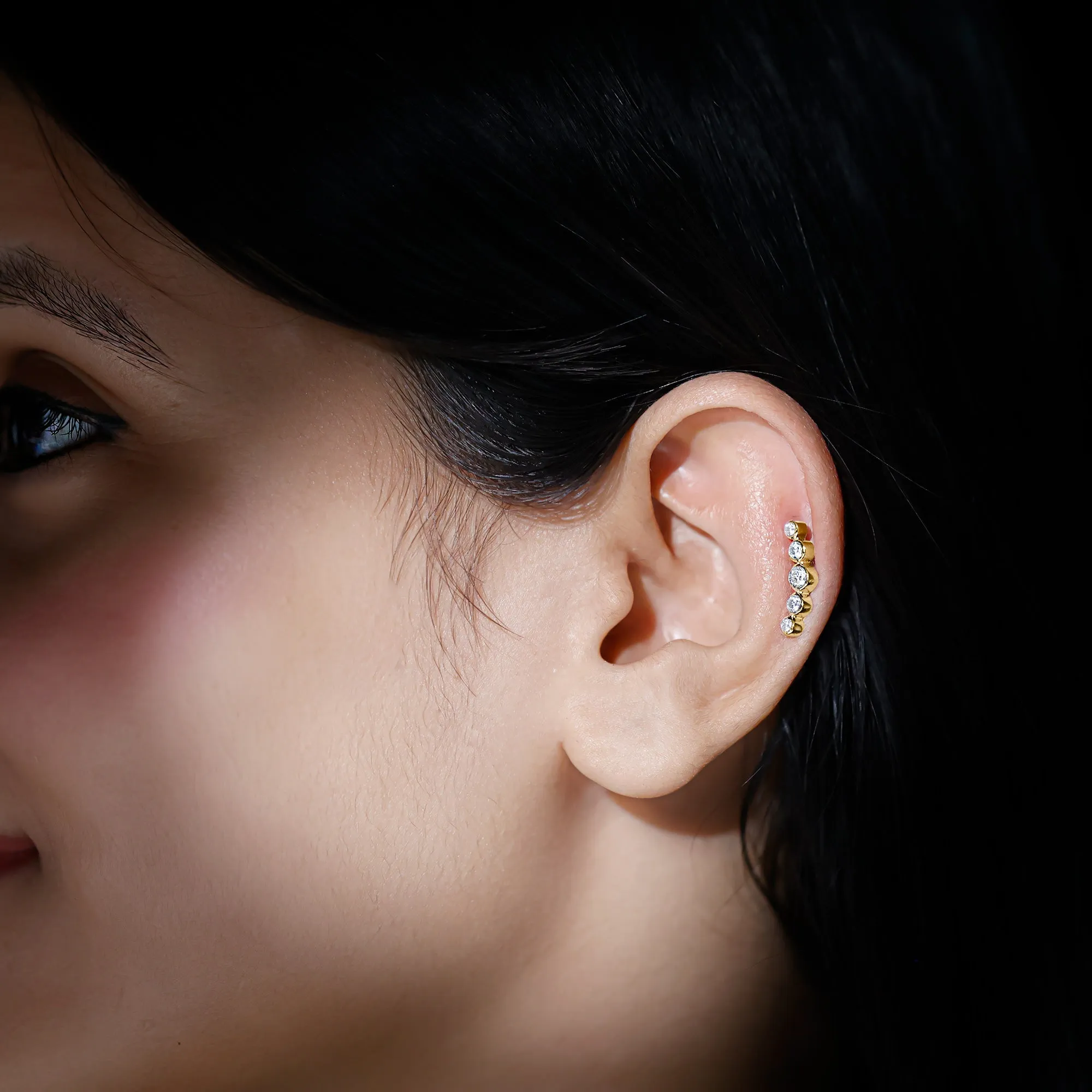 Graduated Style Diamond Crawler Earring for Helix Piercing