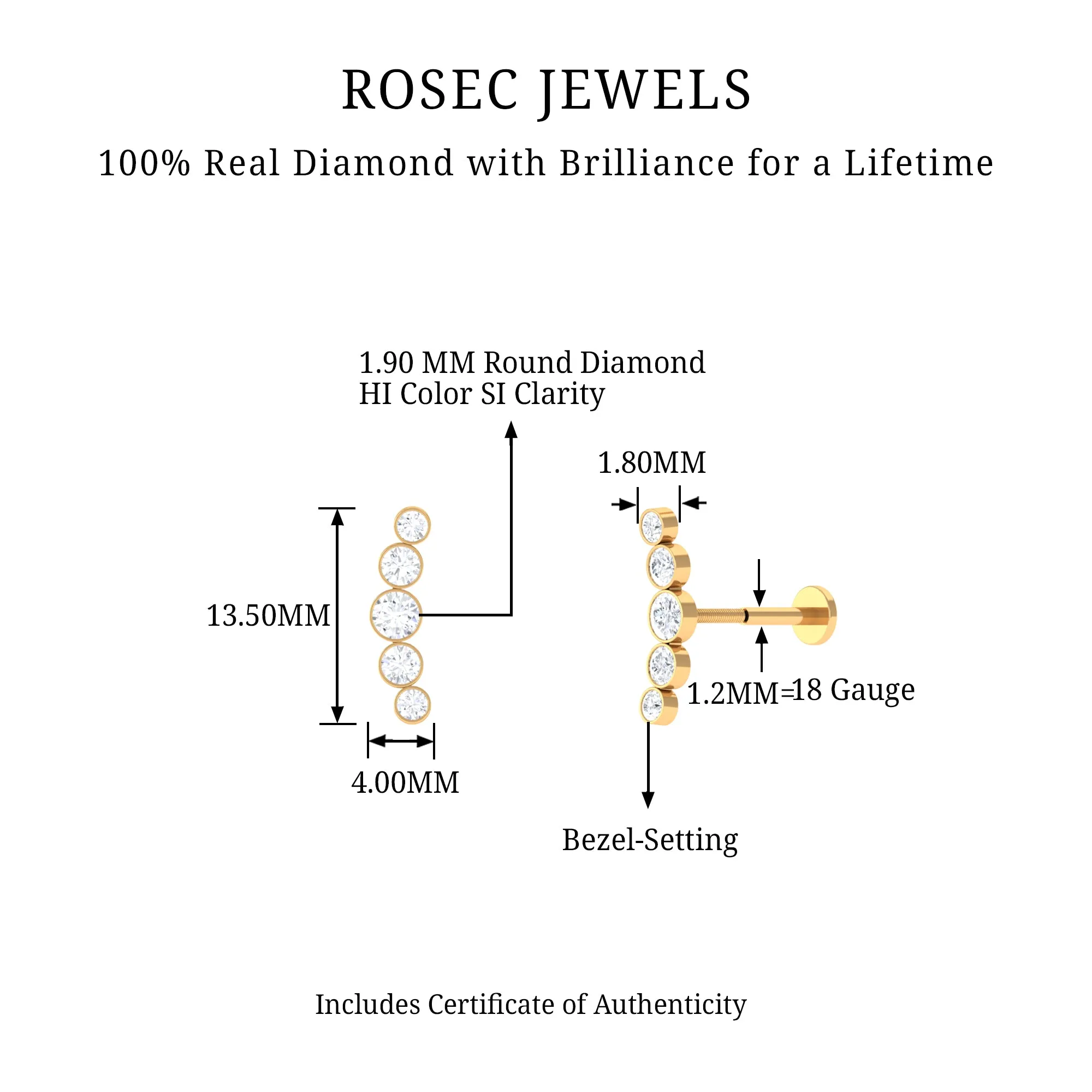Graduated Style Diamond Crawler Earring for Helix Piercing