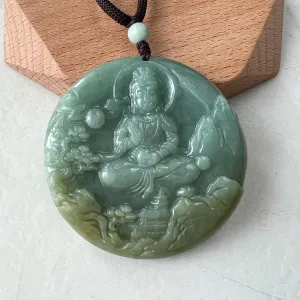 Green Jadeite Jade Guan Yin Avalokiteshvara Hand Carved Pendant Necklace, YJ-0322-0315224