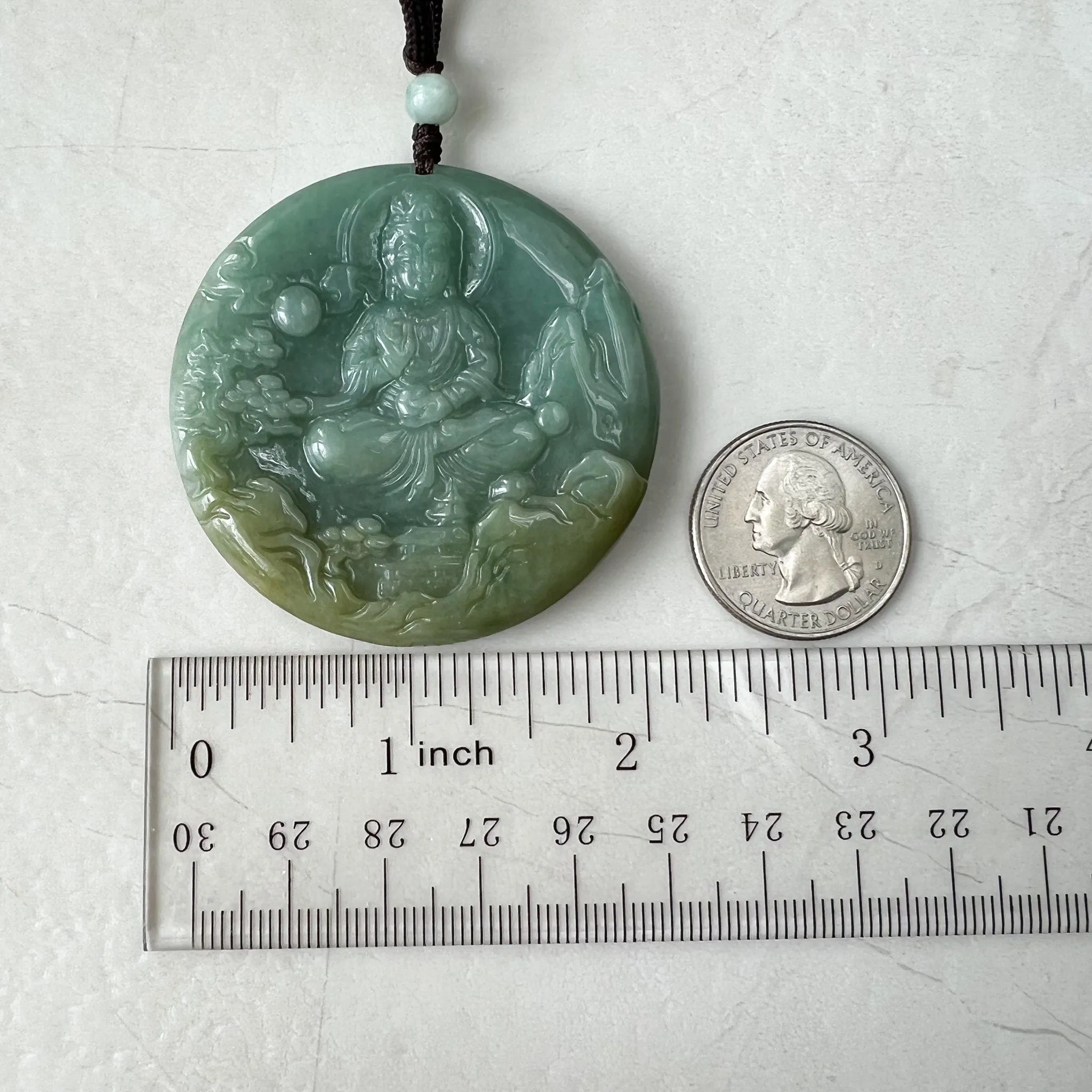 Green Jadeite Jade Guan Yin Avalokiteshvara Hand Carved Pendant Necklace, YJ-0322-0315224