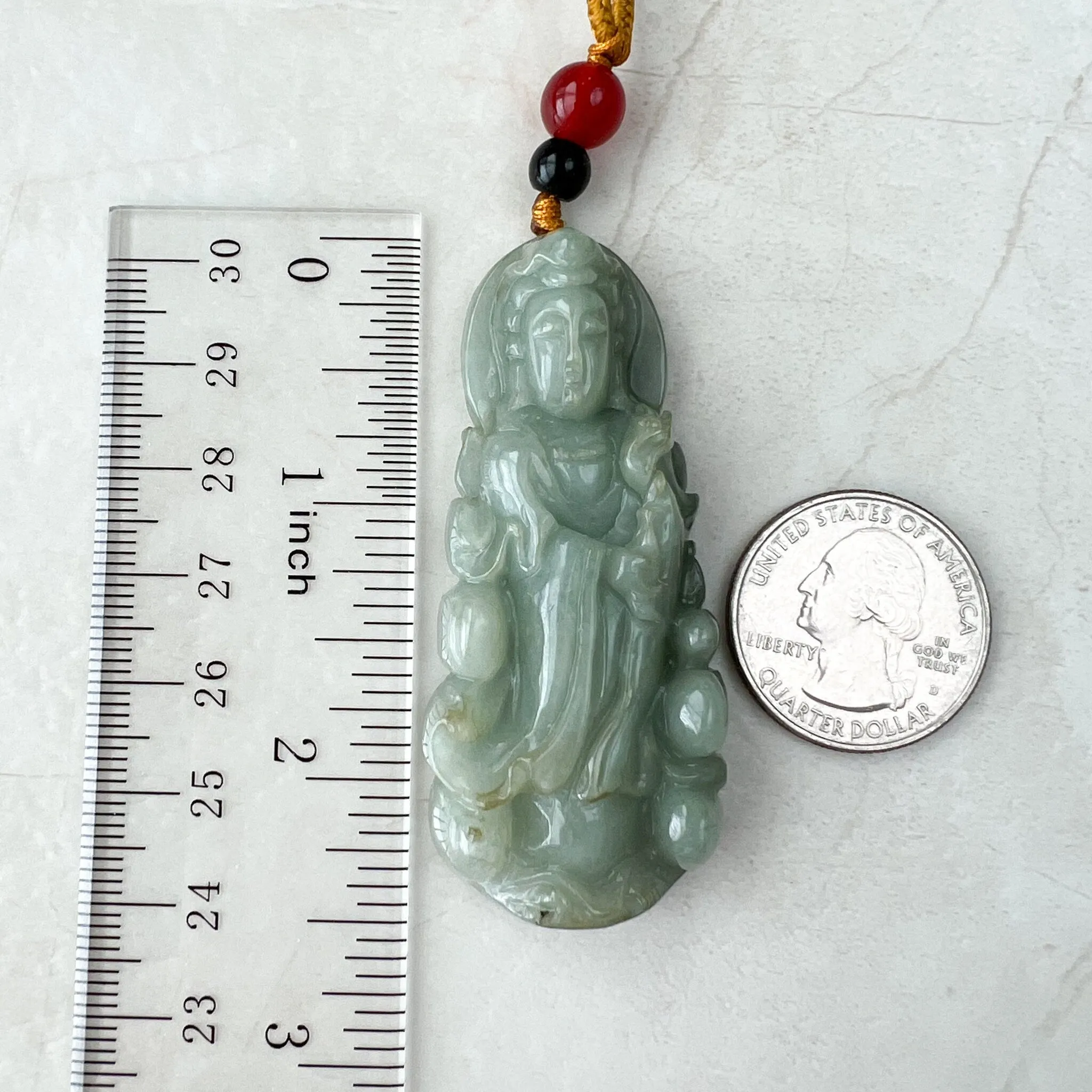 Green Jadeite Jade Guan Yin Avalokiteshvara Hand Carved Pendant Necklace, YJ-1221-0235513