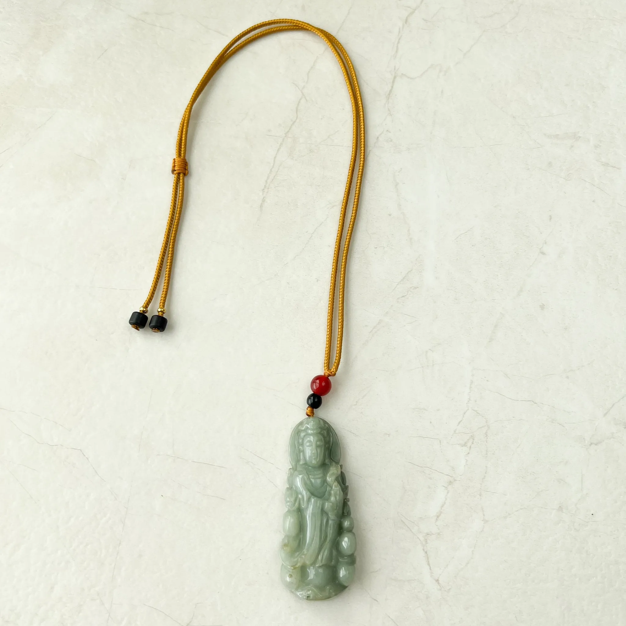 Green Jadeite Jade Guan Yin Avalokiteshvara Hand Carved Pendant Necklace, YJ-1221-0235513