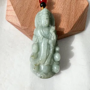 Green Jadeite Jade Guan Yin Avalokiteshvara Hand Carved Pendant Necklace, YJ-1221-0235513
