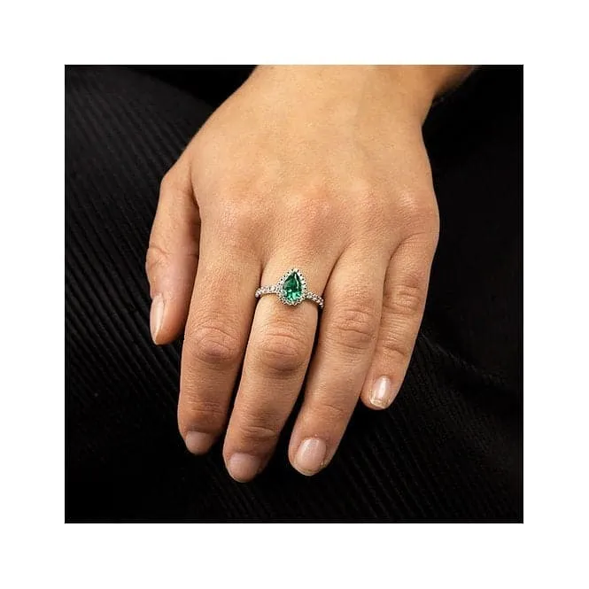 Green Teardrop Pave Surround Ring R3780