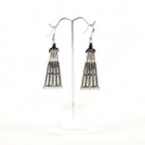 Hammered Dot Drop Fan Dangle Earrings Silver Tone