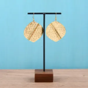 Hammered Half Leaf Dangle Earrings Gold Tone