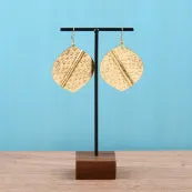 Hammered Half Leaf Dangle Earrings Gold Tone
