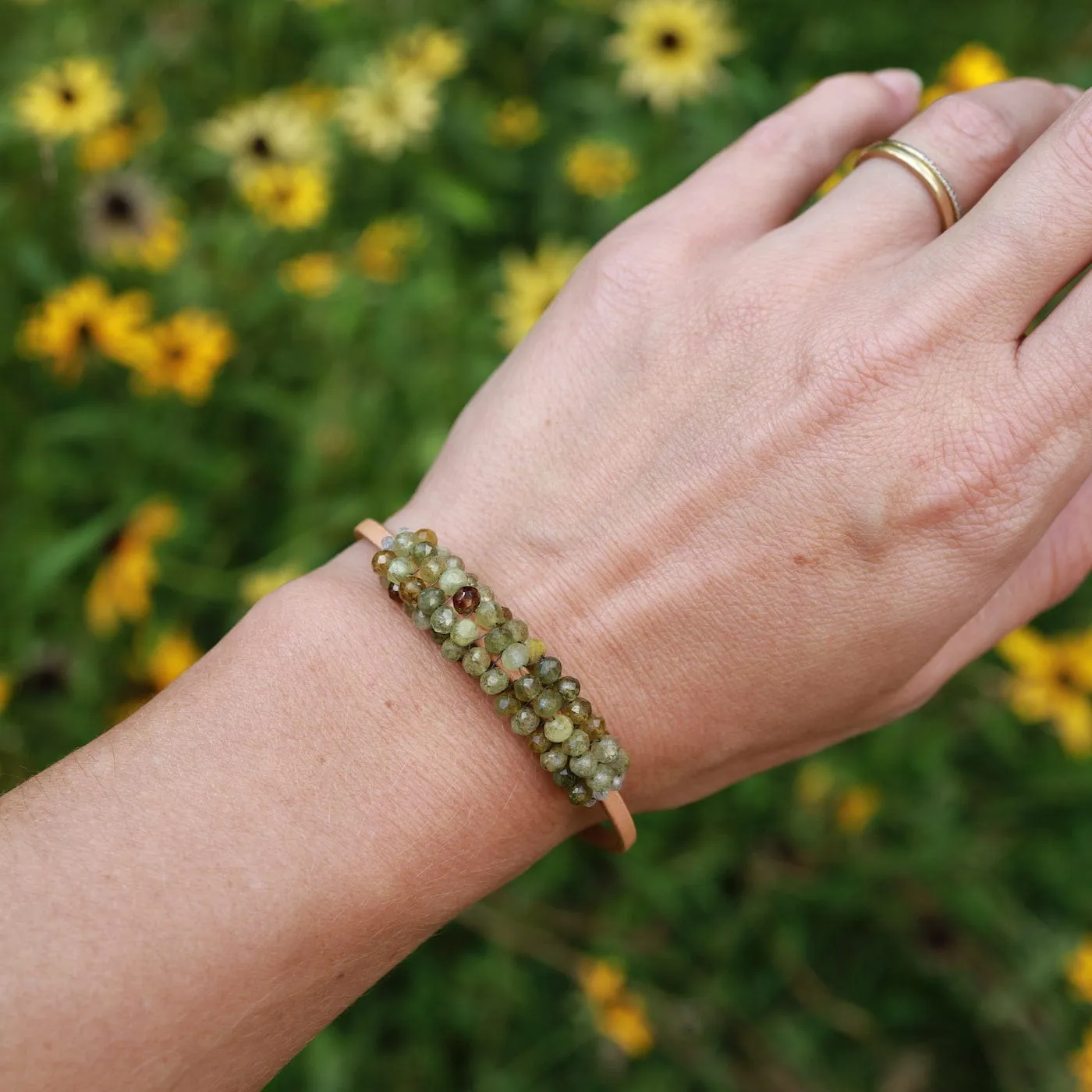 Hand Stitched Green Garnets Bracelet