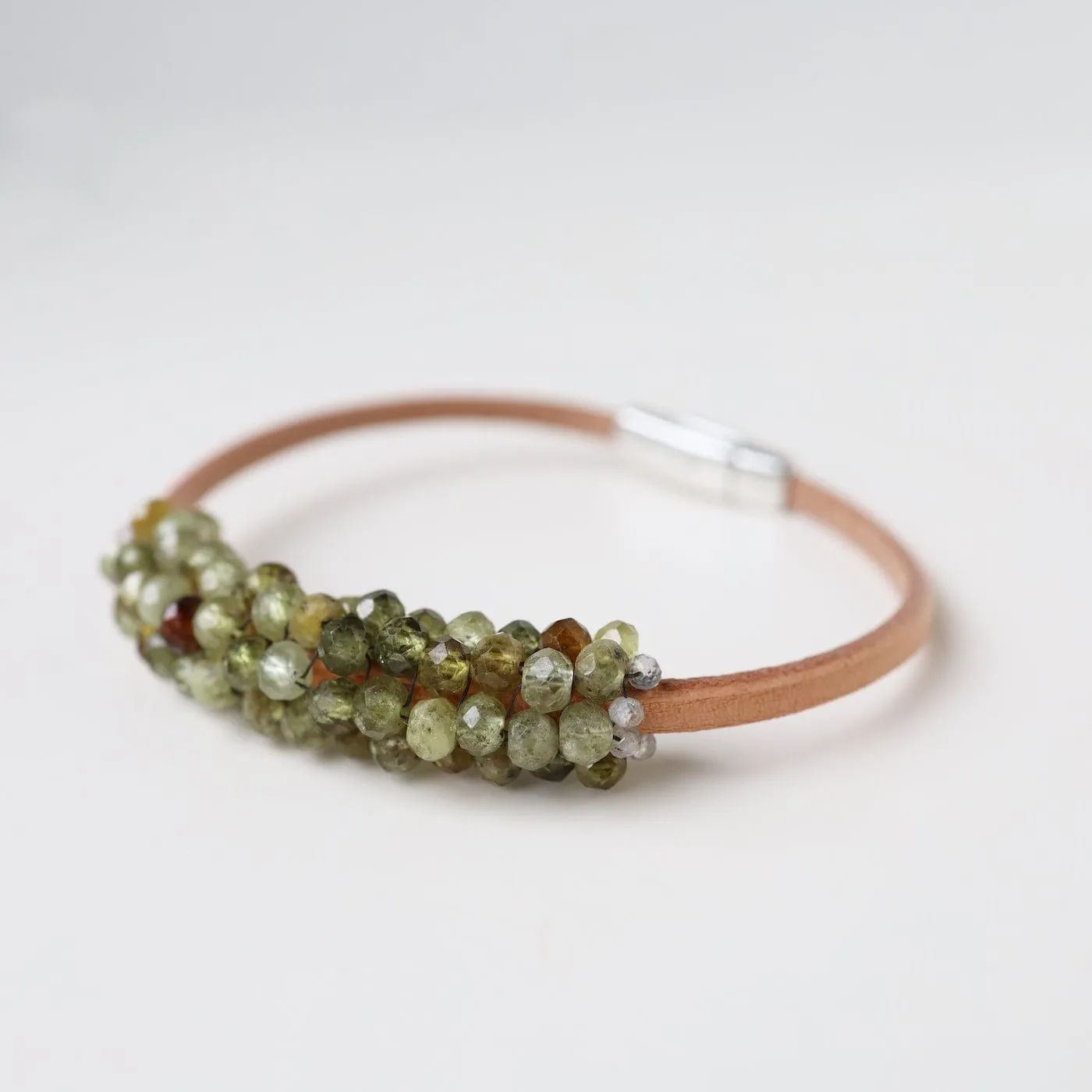 Hand Stitched Green Garnets Bracelet