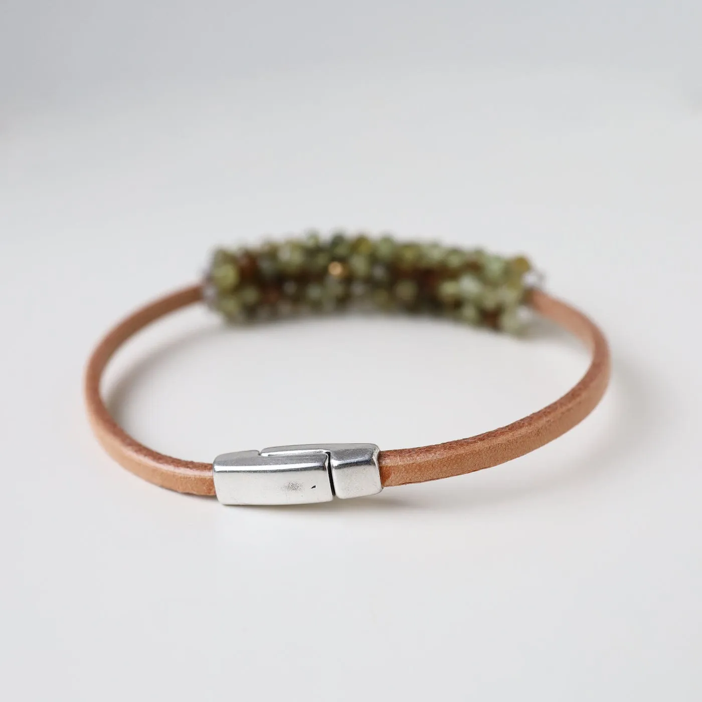 Hand Stitched Green Garnets Bracelet