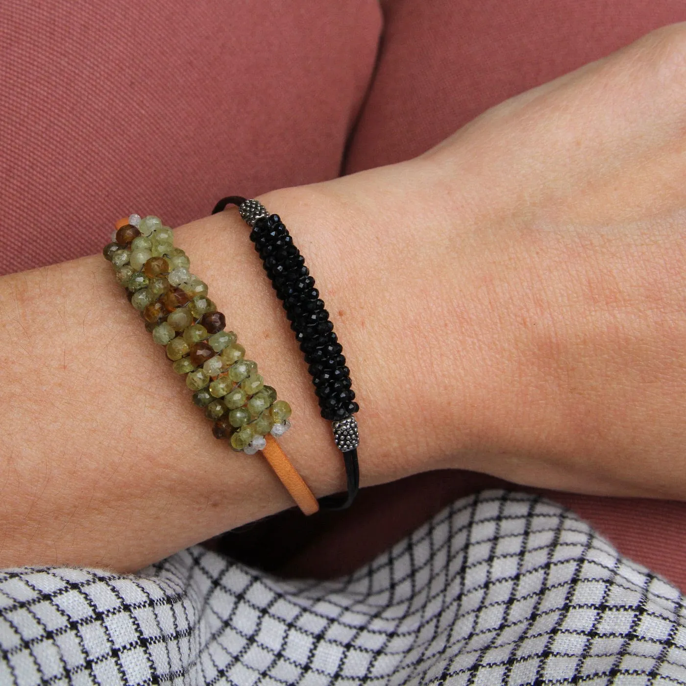 Hand Stitched Green Garnets Bracelet