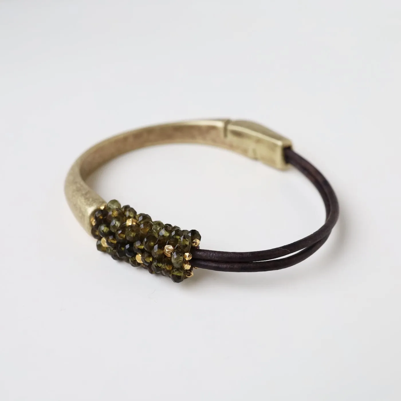 Hand Stitched Mix of Shaded Green Garnet Bracelet
