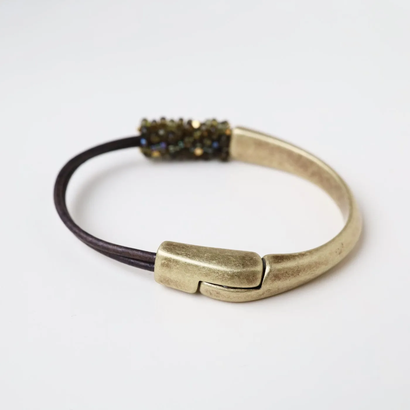 Hand Stitched Mix of Shaded Green Garnet Bracelet
