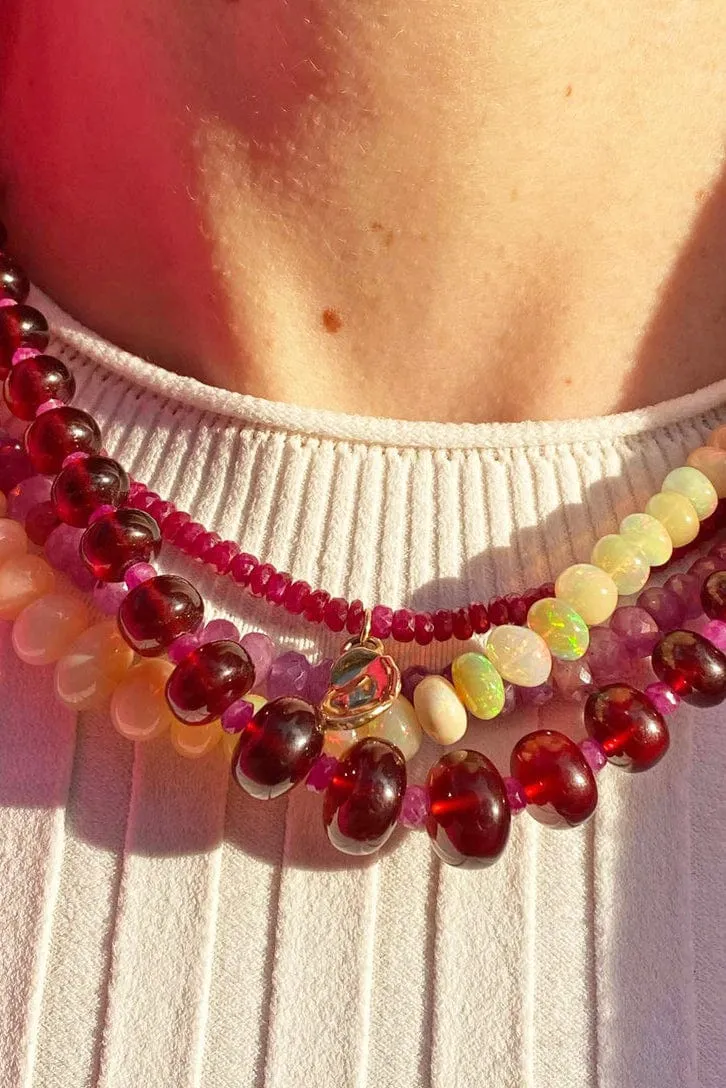 Hessonite Garnet and Pink Sapphire Single Strand Necklace