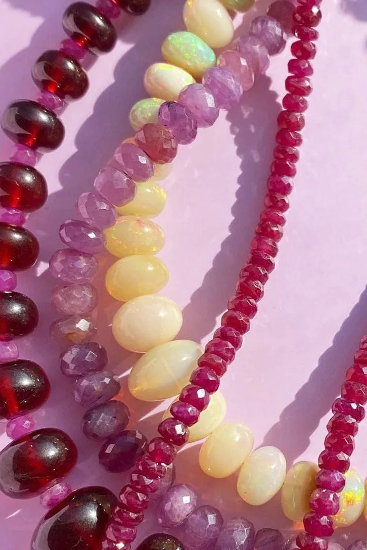 Hessonite Garnet and Pink Sapphire Single Strand Necklace