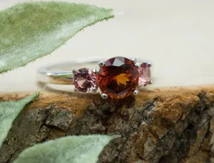 Hessonite Garnet and Pink Spinel Ring; Genuine Untreated Sri Lanka Garnet and Vietnam Spinel