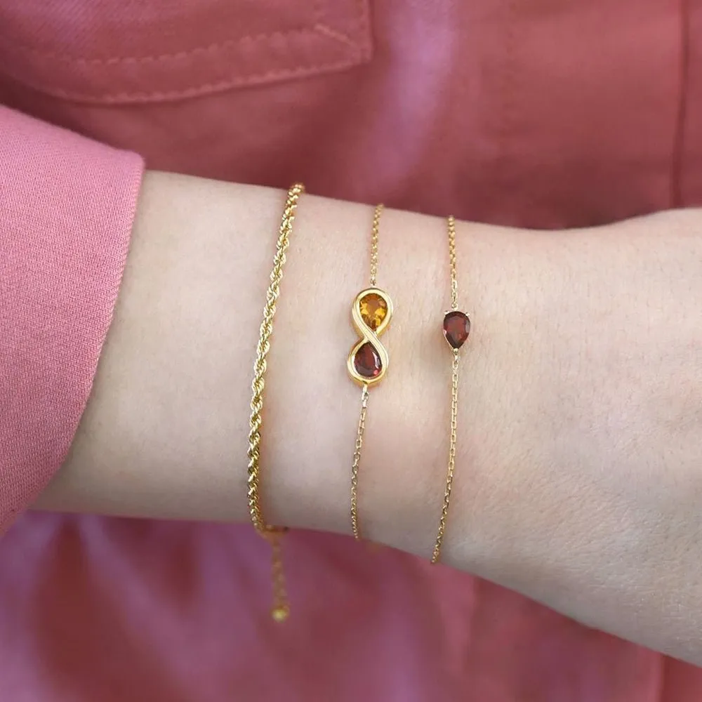 Infinity Bracelet in Garnet and Citrine