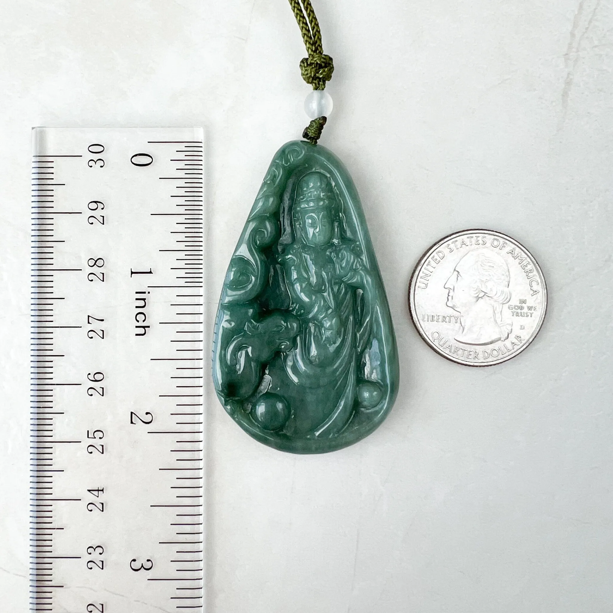 Jadeite Jade Guan Yin Avalokiteshvara and Dragon Carved Pendant Necklace, Quan Am, YJ-1221-0210864