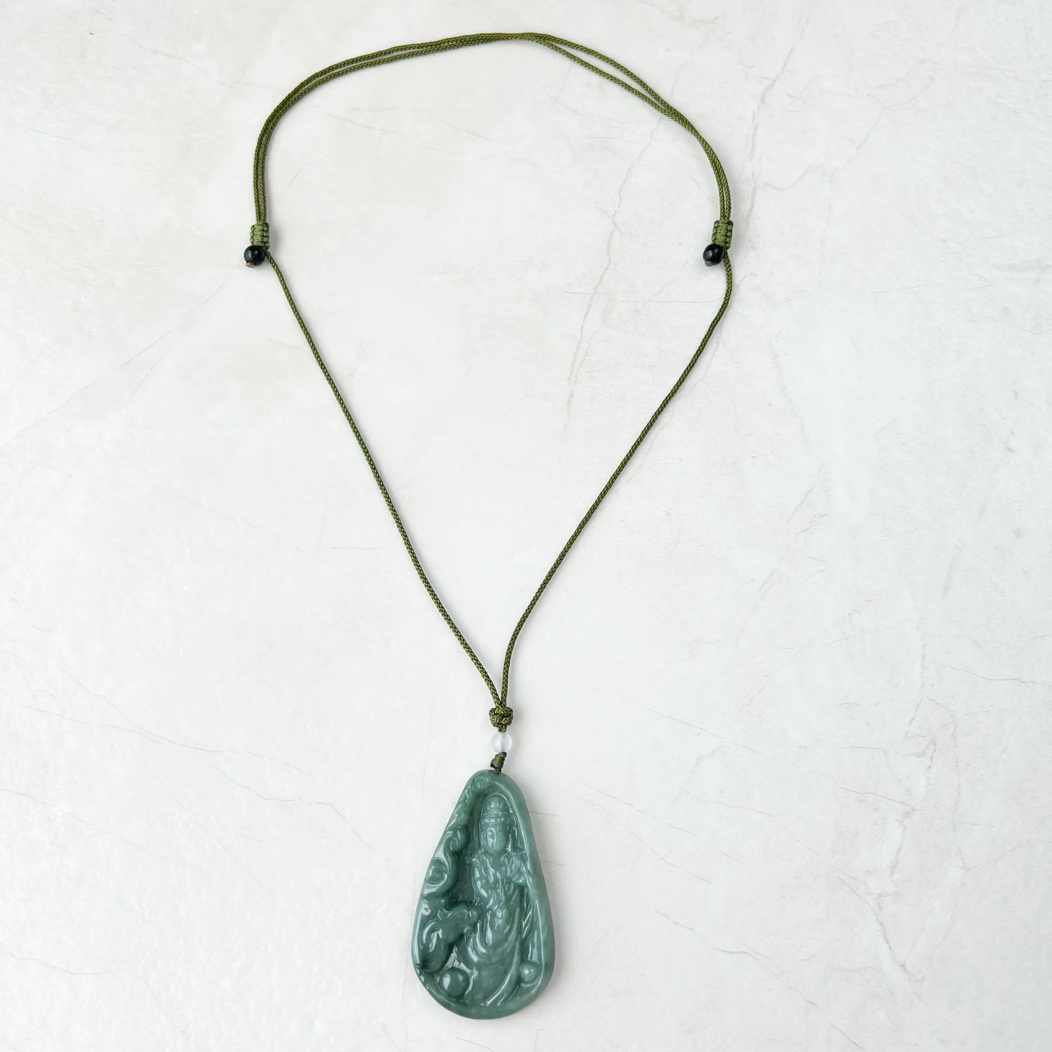 Jadeite Jade Guan Yin Avalokiteshvara and Dragon Carved Pendant Necklace, Quan Am, YJ-1221-0210864