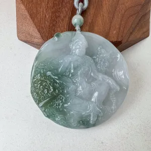 Jadeite Jade Manjushri Wisdom Buddha bodhisattva Wen Shu, Văn Thù Sư Lợi Bồ Tát, 文殊, Carved Pendant Necklace, YGR-0323-1701368912