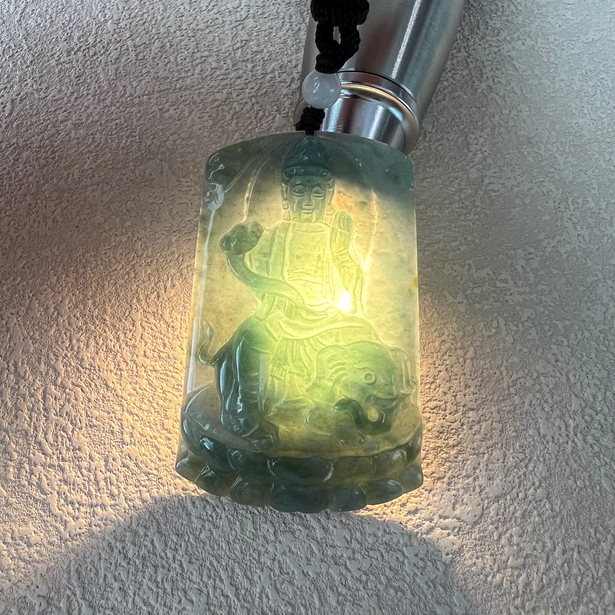 Jadeite Jade Samantabhadra Buddha with Elephant bodhisattva Pu Xian, Phổ Hiền Bồ Tát,Hand Carved Pendant Necklace, SC-0223-0027872