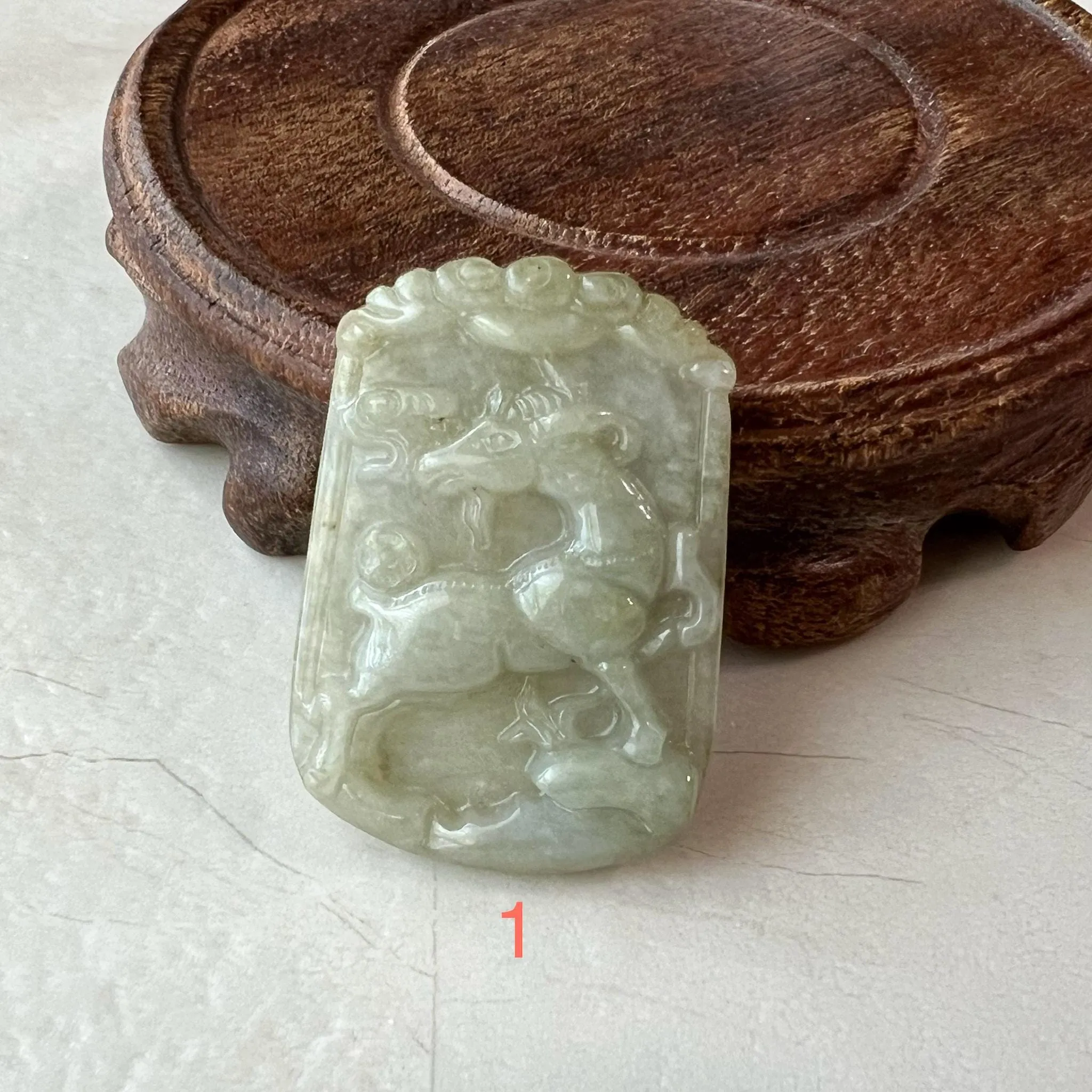 Jadeite Jade Sheep Goat Chinese Zodiac Carved Pendant Necklace, LJ-1221-1722141755