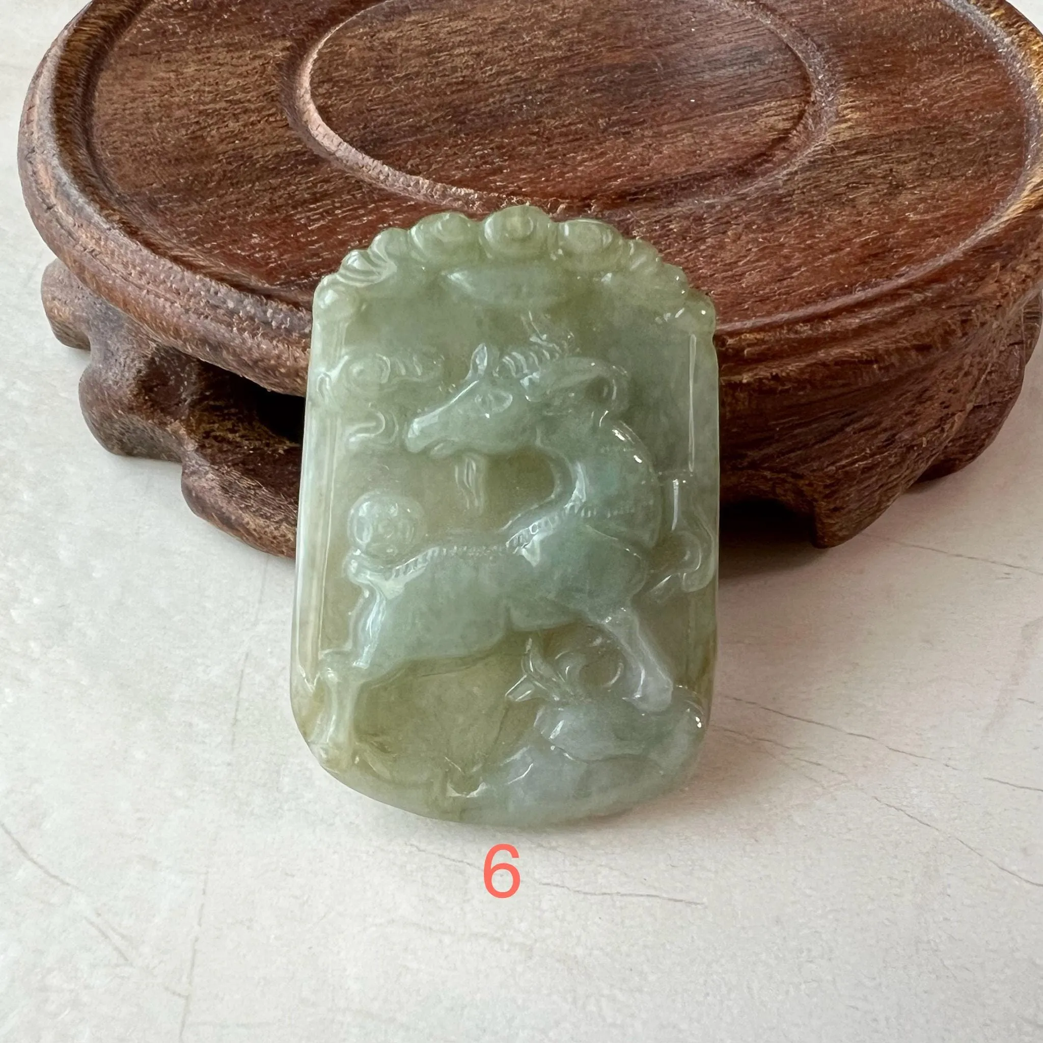 Jadeite Jade Sheep Goat Chinese Zodiac Carved Pendant Necklace, LJ-1221-1722141755