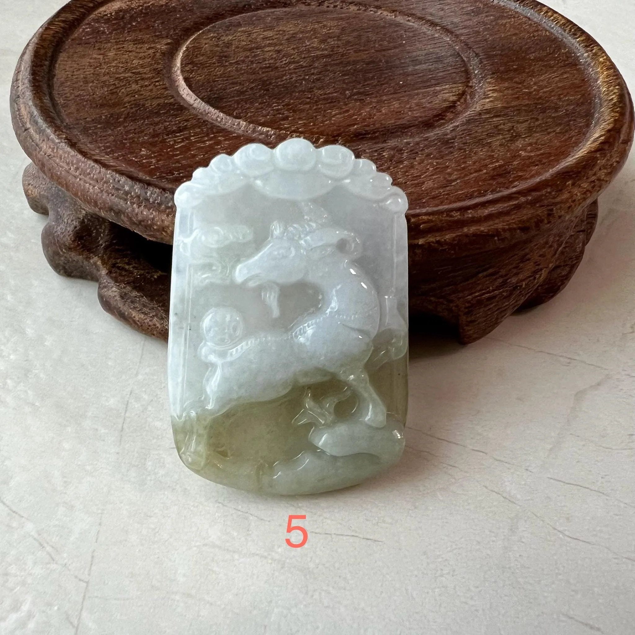 Jadeite Jade Sheep Goat Chinese Zodiac Carved Pendant Necklace, LJ-1221-1722141755