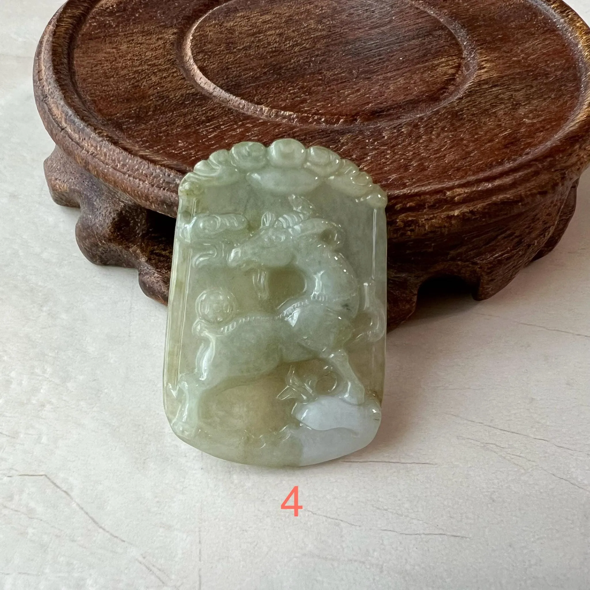 Jadeite Jade Sheep Goat Chinese Zodiac Carved Pendant Necklace, LJ-1221-1722141755