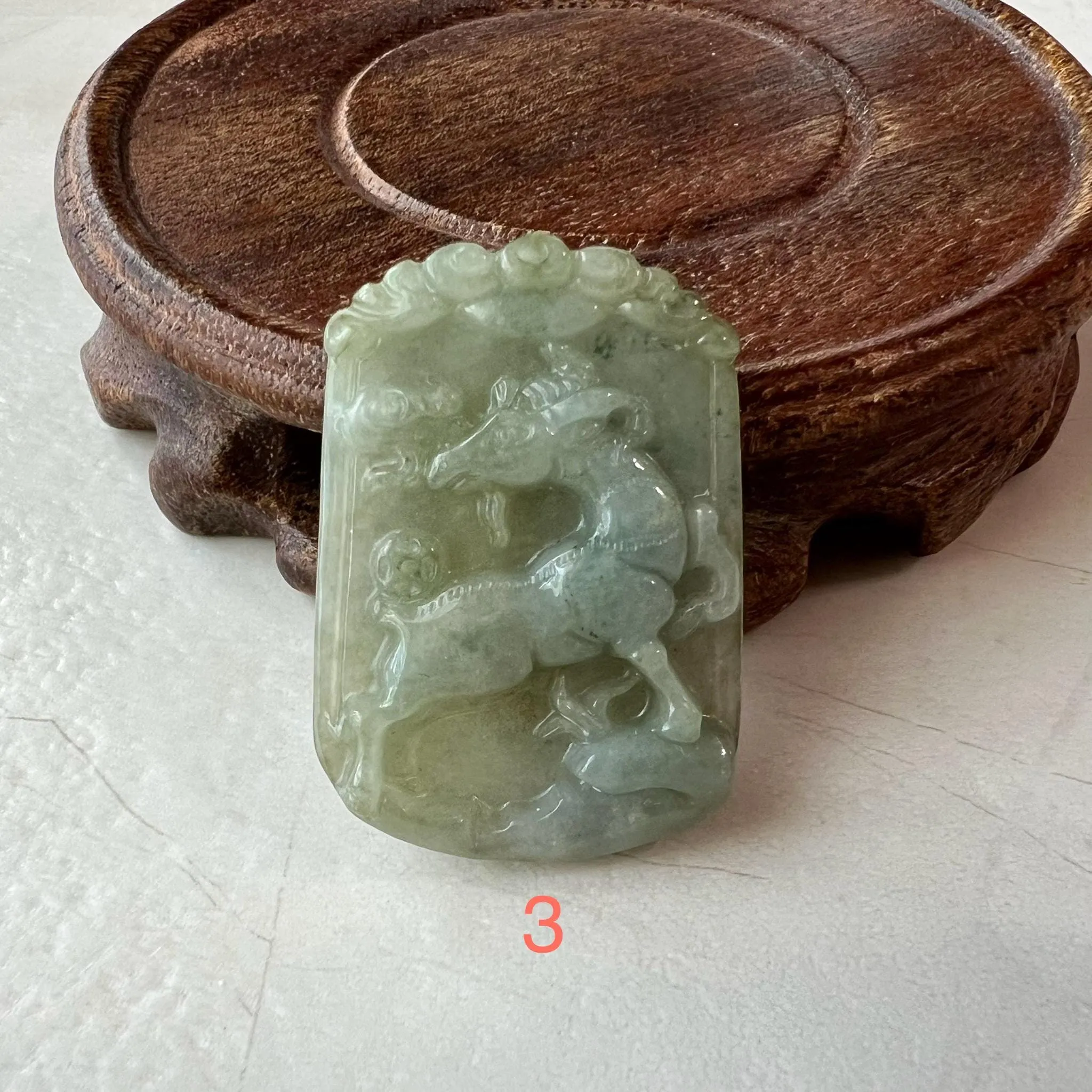 Jadeite Jade Sheep Goat Chinese Zodiac Carved Pendant Necklace, LJ-1221-1722141755
