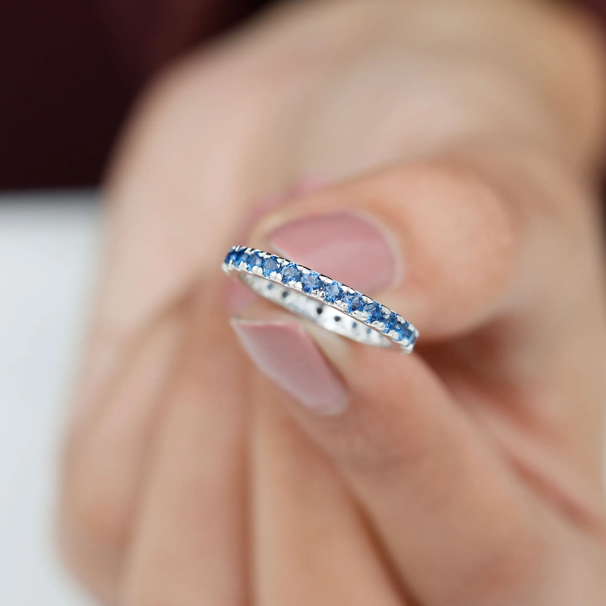Lab Grown Blue Sapphire Full Eternity Band Ring