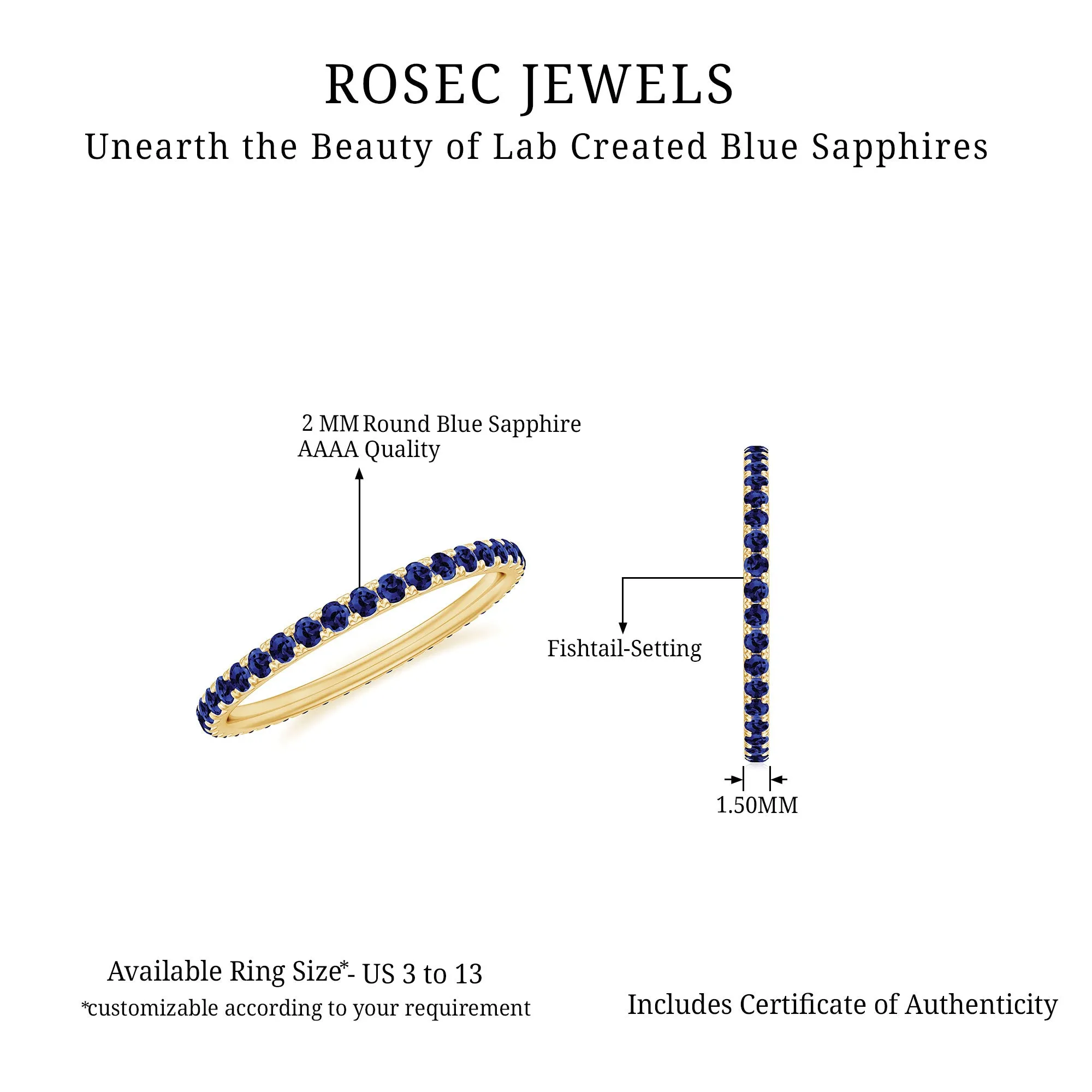 Lab Grown Blue Sapphire Full Eternity Band Ring