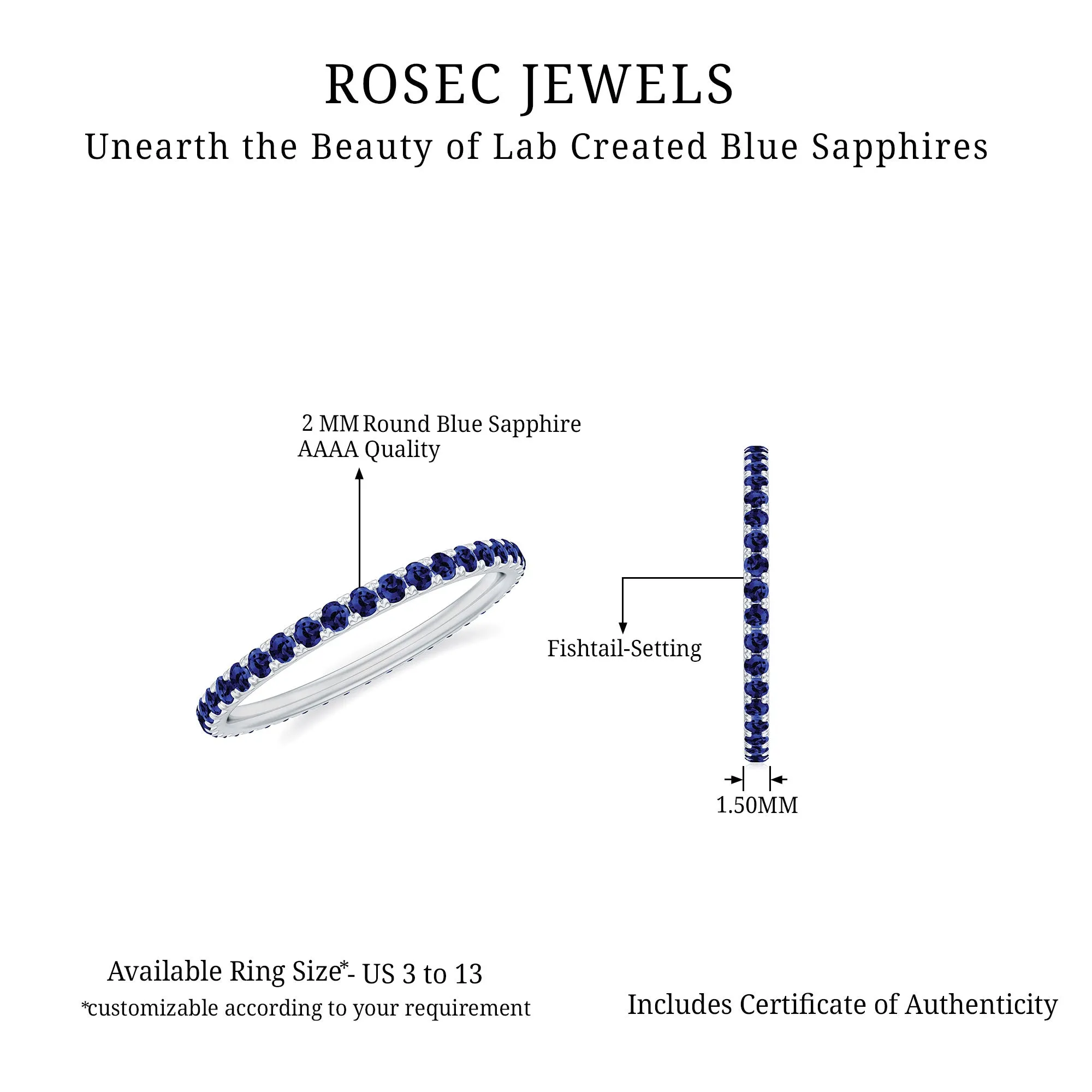 Lab Grown Blue Sapphire Full Eternity Band Ring