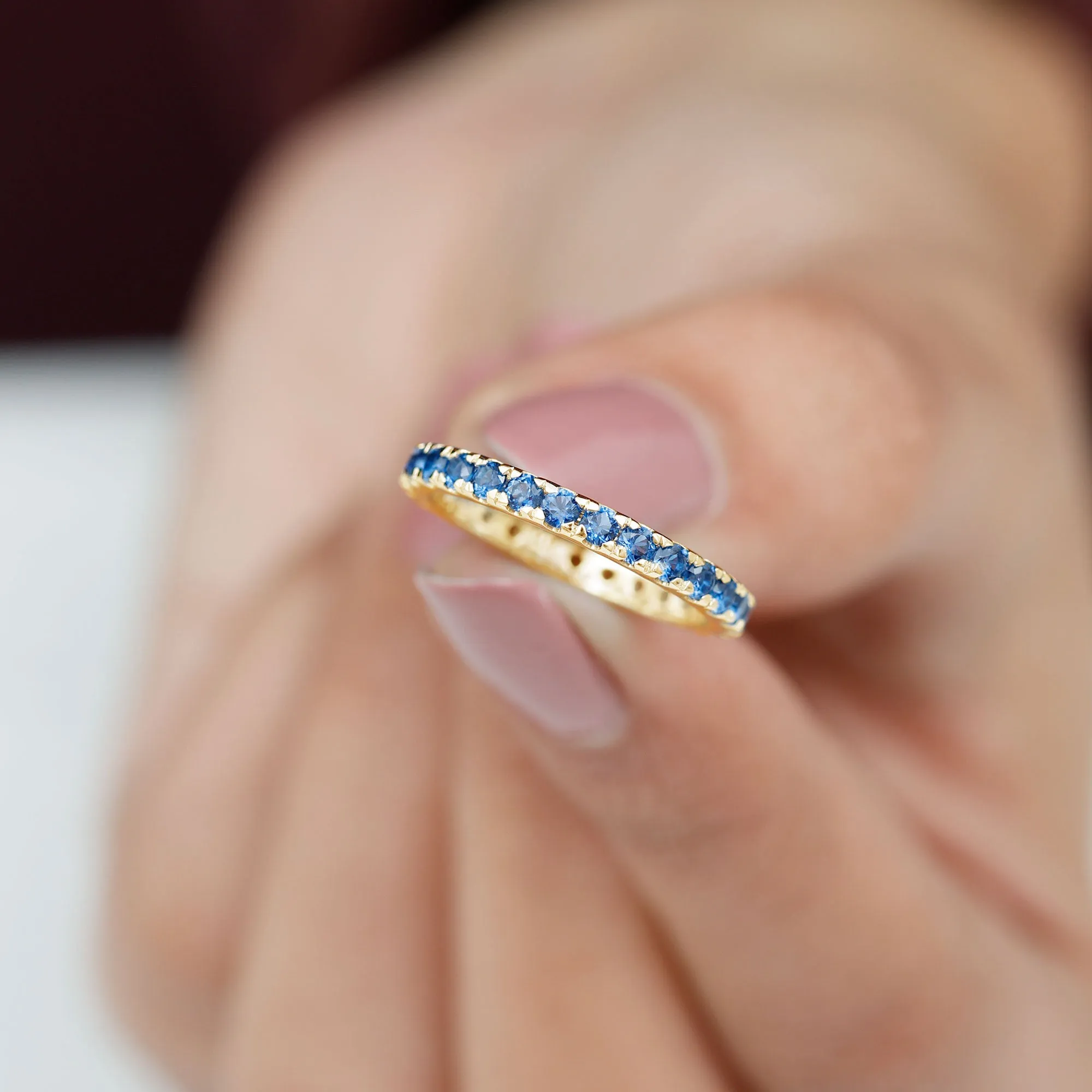 Lab Grown Blue Sapphire Full Eternity Band Ring