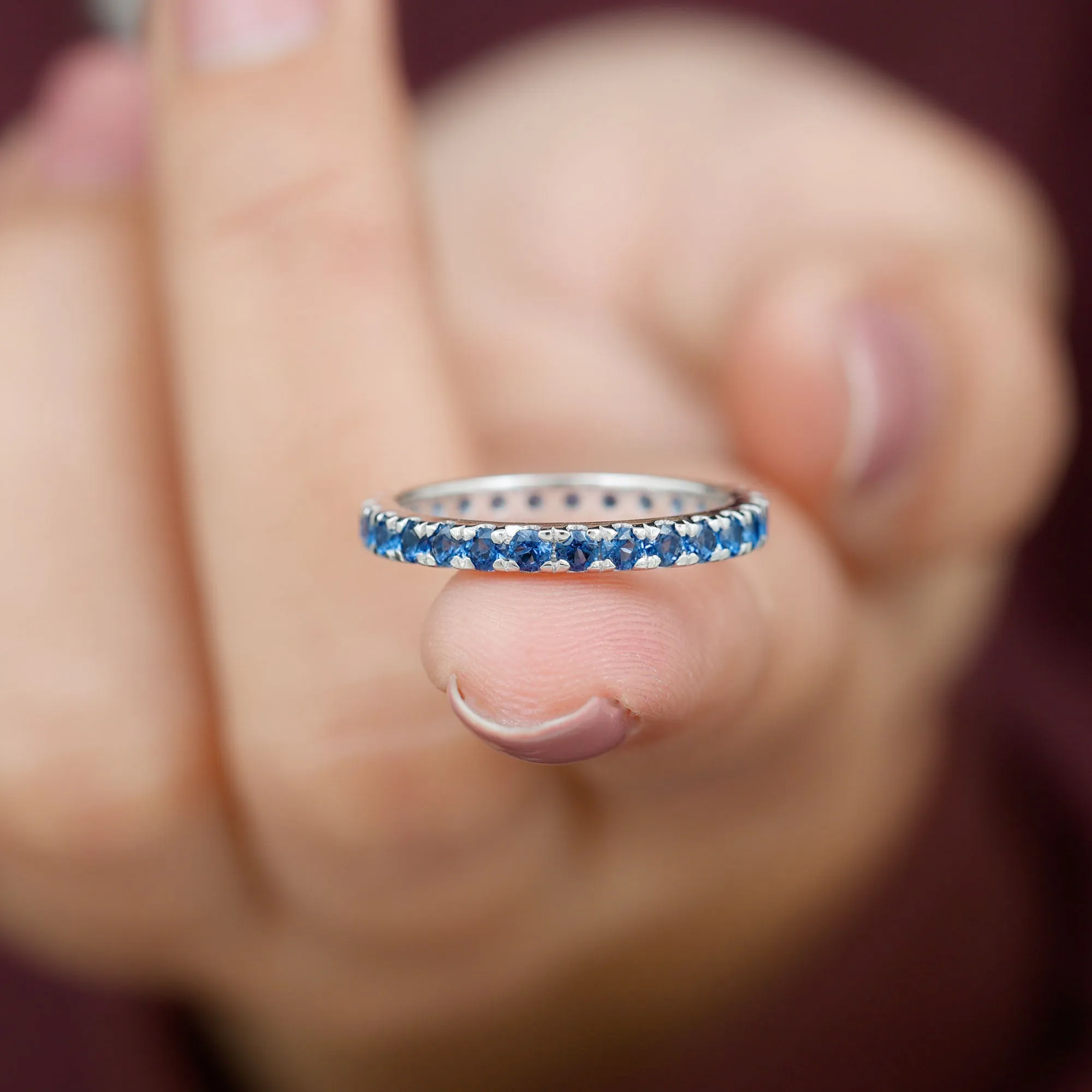 Lab Grown Blue Sapphire Full Eternity Band Ring